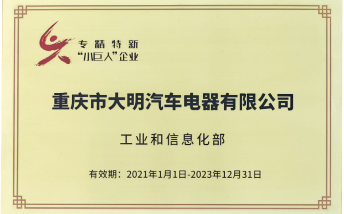 重慶大明榮獲國家級(jí)專精特新“小巨人”企業(yè)稱號(hào)